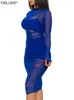 Vestido de malha transparente preto Mulheres mulheres de manga longa corpora de manga longa Midi Dress Party Festy Night Club roupas de verão 3 peças Conjunto 220510