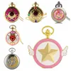 Pocket Watches Rhinestone Cartoon Sakura Anime Japanese Stars Moon Quartz Watch Fashion Women Necklace Pendant Chain GiftSpocket