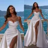 High Quality Satin Wedding Dresses for Bride 2022 Mermaid Bridal Gowns Detachable Train Stylish High Split vestido de novia