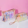 Bolsas de maquillaje holográficas a prueba de agua, bolsa de cosméticos de gran capacidad, bolsa de aseo transparente, estuche de lápices portátil