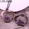 Pendentif Colliers 5 Pcs Lune Étoiles Forme Bronze Soudé Améthystes Tranche Cristal Vintage Collier DIY Boho Bijoux Pierre PendentifPendentif