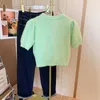 Nieuwe dames V-hals groene mohair wollen gebreide single-breasted sweater top met korte mouwen plus size SMLXL