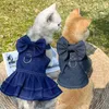 Pet Clothes Spring Summer Dress Harness Dog Apparel Shirt Cat Denim Vest Puppy Outdoor Walk Chest Strap Dress With D-Ring