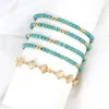 Rétro Bohême Or Couleur Shell Layered Cheville Pour Femmes Fille Summber Vert Perles Boules Chaînes Réglables Bracelets