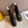 黒の彫刻スロープヒールアンクルブーツメタリックハイヒールスクエアトゥサイドジップカーフスキンブーツ女性のための高級デザイナーシューズ工場履物ショートブーツ5