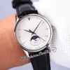 Master Ultra Thin 1368420 Moon Phase Automatique Montre Homme 39mm Boîtier Acier Cadran Blanc Marqueurs Bâton Argent Bracelet Cuir Calendrier Montres 2022 Puretime JL-Y10b2