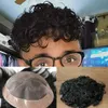 100% Remy Human Hair 20mm Curly Men's Toupee Wig Fine Mono Lace Top Pu Indian Hair Units Toupees Ersättningssystem för män