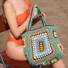 Big Tote stile etnico retrò per donna Borsa a mano in cotone all'uncinetto Shopper Borsa a tracolla vuota Ladies Summer Beach Underarm Ins 220627