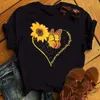 Maycaur-Camiseta Kawaii de girasol para mujer, camisetas negras con estampado de mariposa, pantalón corto informal, Tops de manga, ropa con gráficos de dibujos animados, camisetas para mujer