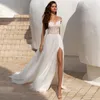 Outros vestidos de noiva elegantes fonrt fenda vestido chiffon moda scoop lace apliques sem mangas A-line vestidos de noiva com capela