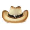 Chapeaux à large bord chapeau de soleil pour les femmes été Western Cowboy peinture en aérosol élégant tendance paille plage crème solaire avec pendentif vache HZ36Wide Wend22