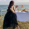 Sıradan Elbiseler Yaz Siyah Midi Slip Elbise Kadınlar 2022 Uzun Retro Zarif Y2K Düğün Konuk Doğum Günü Prom Tatilcasual için