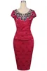 Zarif Kılıf Vintage Elbise 50s 60s Retro Kadınlar Donanma Kırmızı Çiçek Boynu Bandaj Midi Parti Elbiseleri FS1091 FS0009 FS0018 FS1393