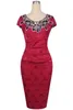 Elegant Sheath Vintage Dress 50s 60s Retro for Women Navy Red Floral Neck Bandage Midi Party Dresses FS1091 FS0009 FS0018 FS1393