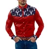 Camisas casuais masculinas Button Down camisa grande altura masculina manta de retalhos de lapela de lapela de manga comprida