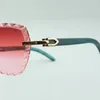 直接販売デザイナー彫刻レンズサングラス3524019ブルーナチュラル木製スティックメガネサイズ：58-18-135mm