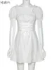KLALIEN Fashion Elegant Bow White Female Mini Dress Summer Party Birthday Festival Cute Sexy French Romantic Silk Dres 220504