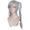 Fgywigs Anime Danganronpa Dangan Ronpa Peko Pekoyama Zilver En Wit Dubbele Paardenstaart Gevlochten Cosplay Halloween Synthetische Pruik H220513