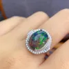 Cluster Rings Multi-color Black Opal Ring Natural Gemstone Oval 10 12mm 925 Sterling Silver Simple Style Fashion JewelryCluster