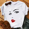 女性のTシャツの女性フェイスメイクアップレッドリッププリントガールズTシャツハラジュクカジュアル美学Tシャツフェムグラフィックヒップスターヴィンテージ韓国ティー