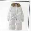 2022 Women's Leather Long Coat Hooded Down Parka Ladies New Warm Winter Women Loose Big Fur Collar Jacket Coat