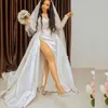 Seksowne luksusowe perły plus size ourlowe suknie ślubne Aso ebi sheer szyi vestido de noiva długie rękawy Wysoka bok Satynie satynowe suknie ślubne niestandardowe wykonane