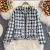 Nouveau design femmes automne lurex patché tweed laine bloc de couleur plaid motif à manches longues veste manteau ML