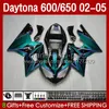 Bodywork Kit ل Daytona 650 600 CC 2002 2003 2004 2005 Body 132NO.103 Cowling Daytona650 02-05 Daytona600 Daytona 600 أسود سايان 02 03 04 05 ABS دراجة نارية