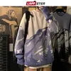 Lappster japanska streetwear män binder färgämne ull tröja hösten pullover mens hip hop stickade tröjor par vintage tröjor 201221