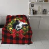 Dekens kerstkrans koe rode plaid gooi deken voor bankdecoratie sprei draagbare microvezel flanel