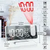 Mini FM Radio USB Dual Smart Alarm Clock Watch Electronic Digital 180° Time Projection Temperature Humidity LED Mirror Wake Up Clock Sleep Reminder Automatic dimming