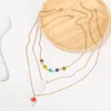 3 pièces/ensemble à la mode couleur or chaîne en métal colliers pour femmes multicolore perle hexagone résine céramique champignon pendentif collier