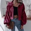 Jacka Ny trendiga kvinnorkläder Explosion Style Corduroy Lapel Solid Color Long Sleeved Short D blixtlås