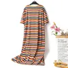 Women's Sleepwear Oversize Women Cotton Nightgown Loose Cartoon Ladies Striped Nightwear Sleep Wear Night Gown Pregnant Woman DressWomen's