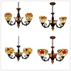 Hängslampor europeiska retro Medelhav Creative Tiffany Stained Glass Rose Bedroom Restaurant Bar 3 Heads Chandelier Lampspendant