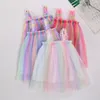 Vestido Girl Princess Dress Rainbow Color Summer Pleated Toddler Strapless 1-7Yrs Baby Tutu es Children Clothes CL807 220422