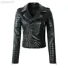 Nouveau Wmoen veste en cuir printemps automne col rabattu fermeture éclair vêtements vintage dames Biker Moto manteaux courts femme manteau en cuir L220801