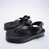 sandals Summer Women Shoes Black Flat Leather Fashion Sandals Flip-Flop Za Lace-Up Thick Soles Ankle Strap For 220623