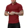 Camisetas masculinas altas camisetas brancas masculas moda de lazer esportes fitness cor de cor sólida zíper raglan manga curta masculina topsmen's de Natal