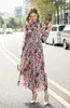 Women's Dress O Neck Wrist Sleeves Printed High Street Designer Maxi Holiday Dresses with Scarf Vestidos