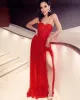 Robes de bal en mousseline de ballon Red Slit Slit Longueur Sous-manches Rougnettes en cœur Coupure de fête sur mesure