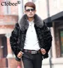 Manteau de fourrure grande taille pour homme, fausse veste noire, coupe-vent à simple boutonnage, col rabattu, hiver 2022, S61