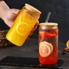 US CA Warehouse 16-Unzen-Sublimationsglas-Bierkrüge Bambusdeckel Strohbecher DIY-Rohlinge Dosen Wärmeübertragung Cocktail-Eiskaffeetassen Whiskygläser Einmachgläser GG1019