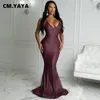 CM.YAYA Fashion Trumpet Mermaid Solid Sleeveless Spaghetti Strap Floor-length Maxi Dresses Women Sexy Skinny Vestido Feminino 220516