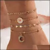 Anklets Jewelry Daisy Flower Five Pointed Star Moon 4-Piece Set European And American Beach Foot Chain Wholesale Drop Delivery 2021 Ctmw4
