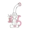 Chic Pink Recycler Glass Bong: 8-Inch Elegant Style with Showerhead Percolator and 14mm Female Joint