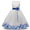 Flower Girl Dress with Flowers Ribbons for s Wedding Ceremonious Dresses Children Birthday Party Ball Gown Kid Clothing 220422