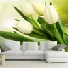 Aangepaste foto behang Muurschildering 3D Moderne Woonkamer Muur Slaapkamer Vers Wit Tulip Wallpapers Home Decor