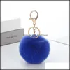 Porte-clés Bijoux Belles Porte-clés Femmes Pom Poms Faux Rex Fourrure De Lapin 8Cm Chaînes À Billes Fille Sac Accrocher Anneau De Voiture Pendentif Drop De Dh0R9