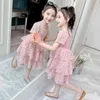 2022 Summer Girls Ball Gown Dress Tight Midje Children's Clothing Short Sleeve Kids 2-12 år gammal Cake Cupcake Chiffon Dress G220506